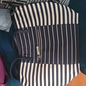 Avon Navy Blue and White Striped Nylon Tote Bag